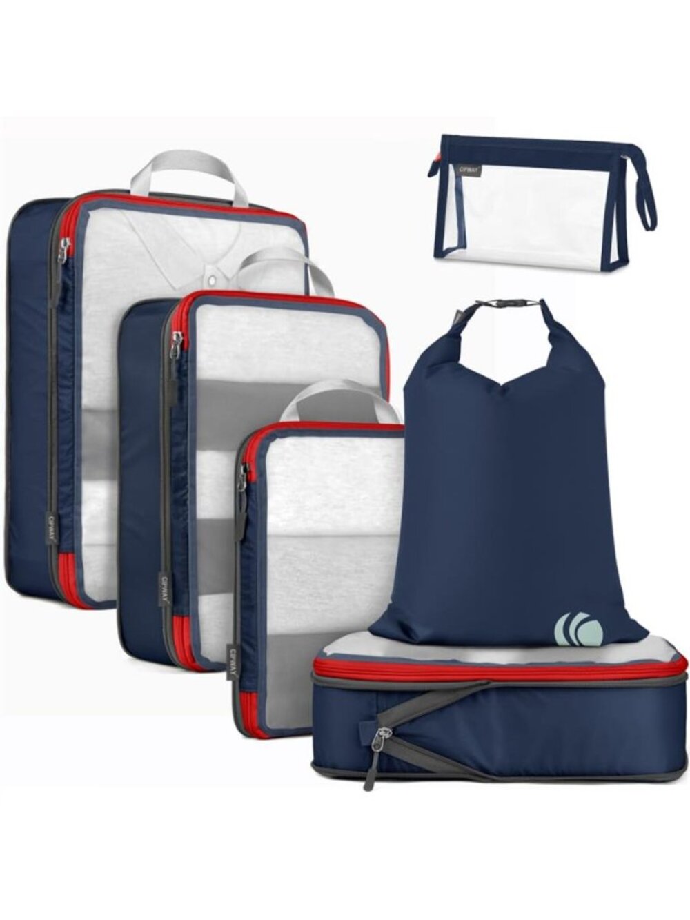 6 Piece Compression Packing Cubes Mesh Travel Carry On Luggage Organizer Blue